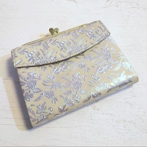 Vintage vinyl wallet card holder beige silver